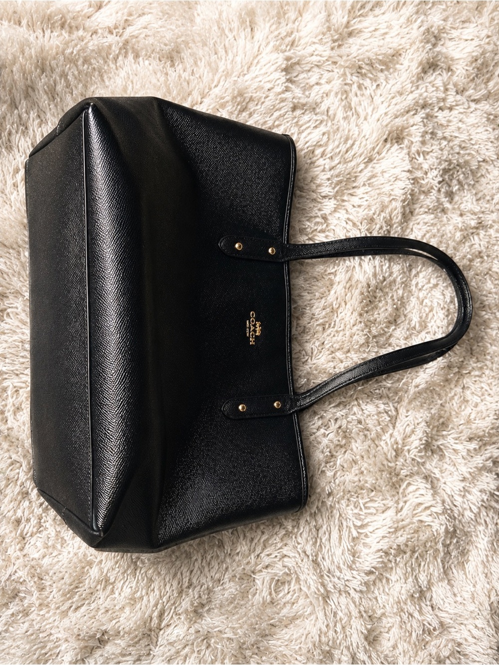 Coach Black Leather Tote with Gold Logo